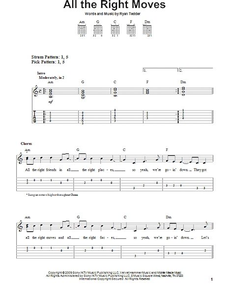 All The Right Moves - Easy Guitar with TAB, New, Main