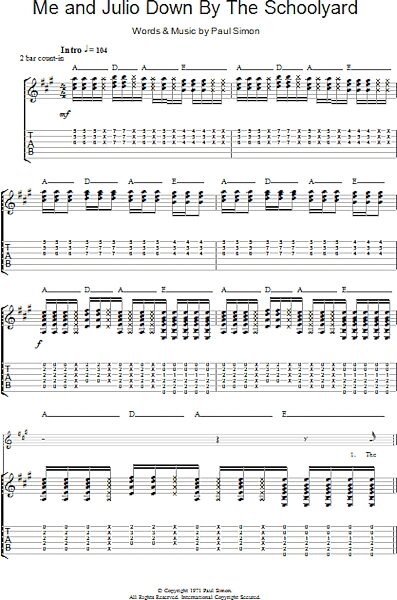 Me And Julio Down By The Schoolyard - Guitar TAB, New, Main