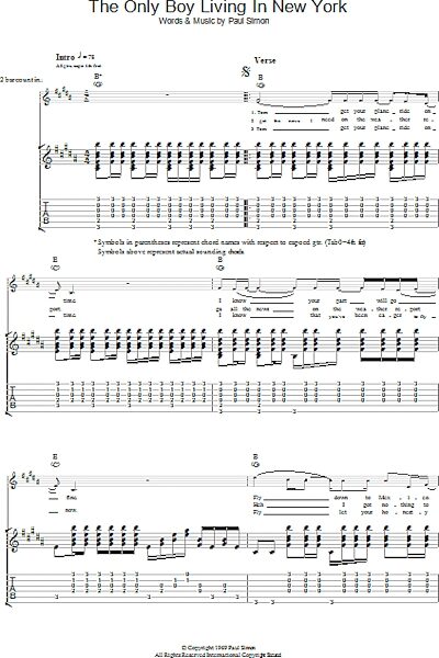 The Only Boy Living In New York - Guitar TAB, New, Main