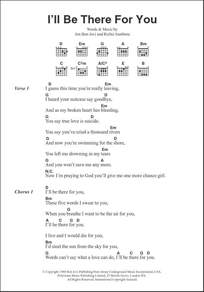 I'll Be There For You - Guitar Chords/Lyrics, New, Main