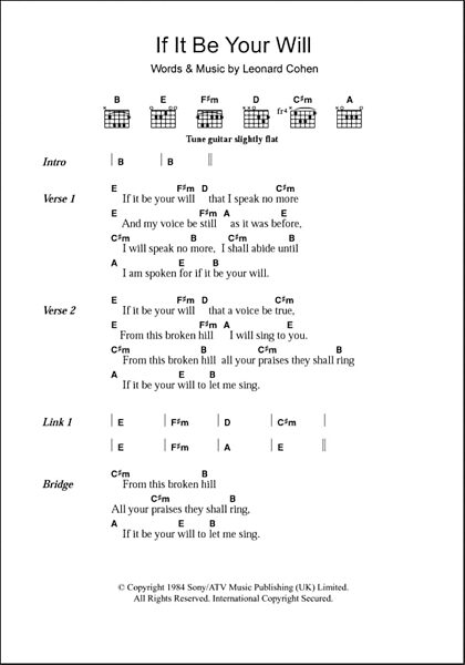 If It Be Your Will - Guitar Chords/Lyrics, New, Main