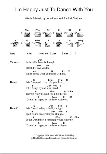 I'm Happy Just To Dance With You - Guitar Chords/Lyrics, New, Main