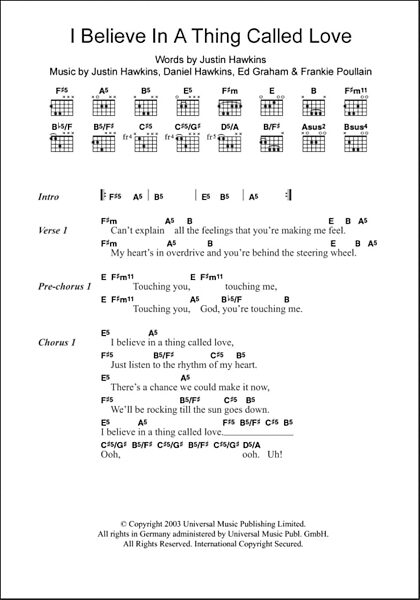 I Believe In A Thing Called Love - Guitar Chords/Lyrics, New, Main