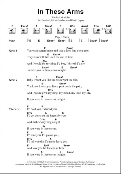In These Arms - Guitar Chords/Lyrics, New, Main