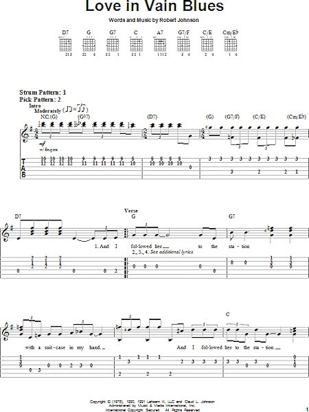 Love In Vain Blues - Easy Guitar with TAB, New, Main