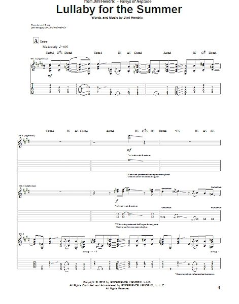 Lullaby For The Summer - Guitar TAB, New, Main