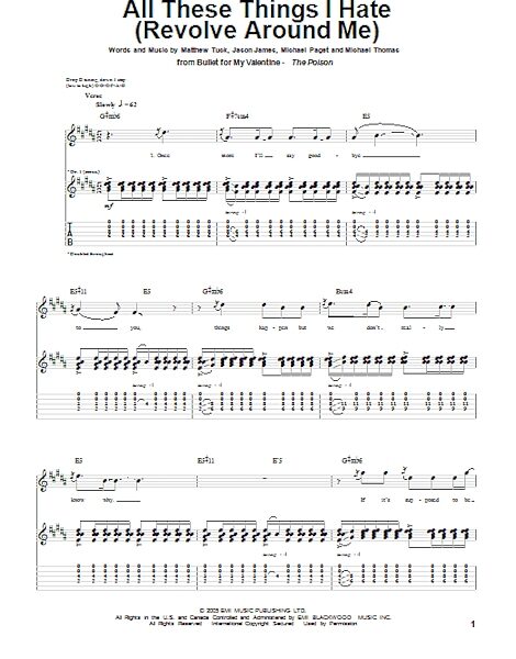All These Things I Hate (Revolve Around Me) - Guitar TAB, New, Main