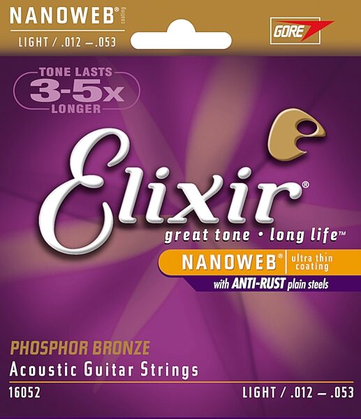 Elixir Phosphor Bronze Nanoweb Acoustic Guitar Strings, 16102, Medium, 3-Pack, 16052