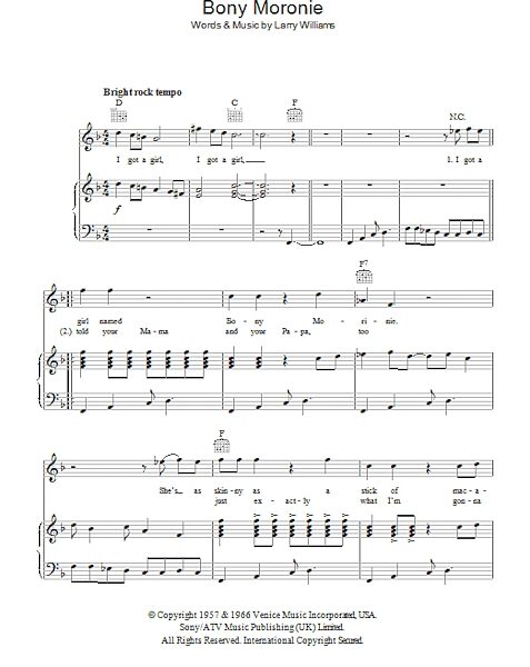 Bony Moronie - Piano/Vocal/Guitar, New, Main