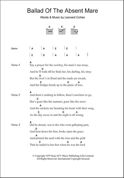 Ballad Of The Absent Mare - Guitar Chords/Lyrics, New, Main