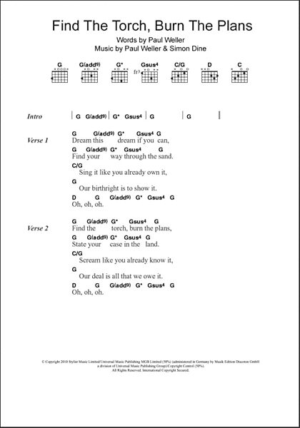 Find The Torch, Burn The Plans - Guitar Chords/Lyrics, New, Main