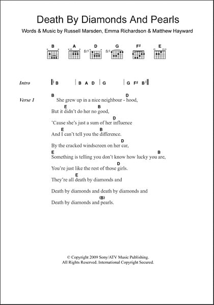Death By Diamonds And Pearls - Guitar Chords/Lyrics, New, Main