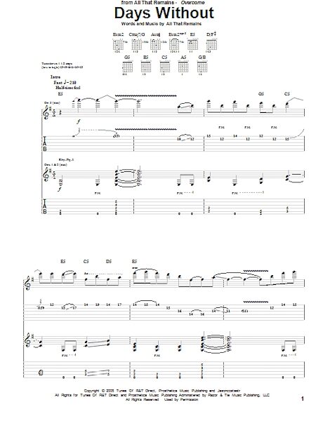 Days Without - Guitar TAB, New, Main