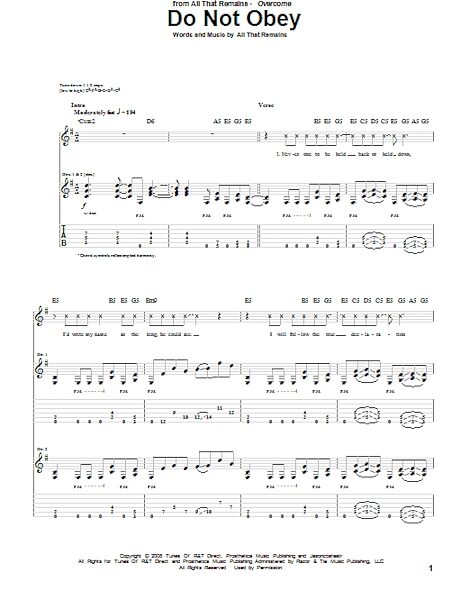 Do Not Obey - Guitar TAB, New, Main