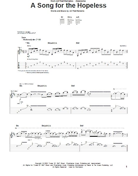 A Song For The Hopeless - Guitar TAB, New, Main