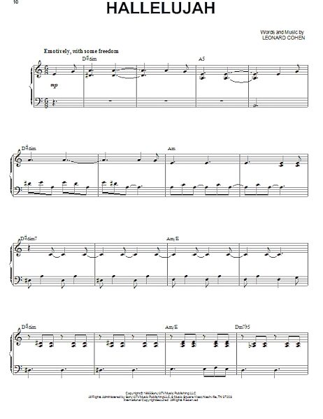 Hallelujah - Piano Vocal, New, Main