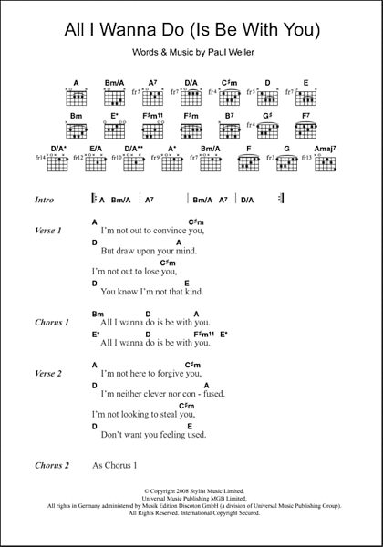 All I Wanna Do (Is Be With You) - Guitar Chords/Lyrics, New, Main