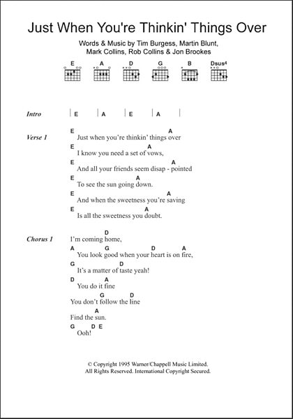Just When You're Thinkin' Things Over - Guitar Chords/Lyrics, New, Main