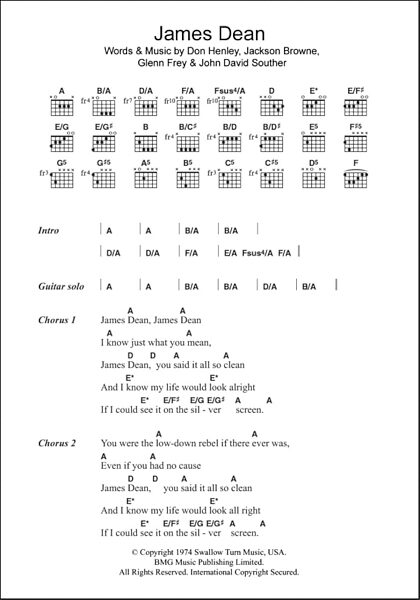 James Dean - Guitar Chords/Lyrics, New, Main