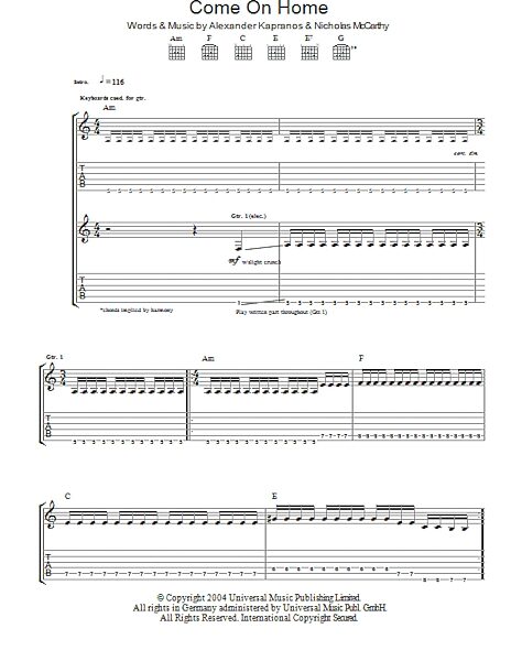 Come On Home - Guitar TAB, New, Main