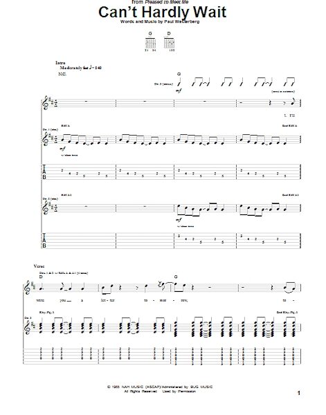 Can't Hardly Wait - Guitar TAB, New, Main