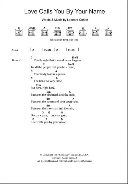 Love Calls You By Your Name - Guitar Chords/Lyrics, New, Main