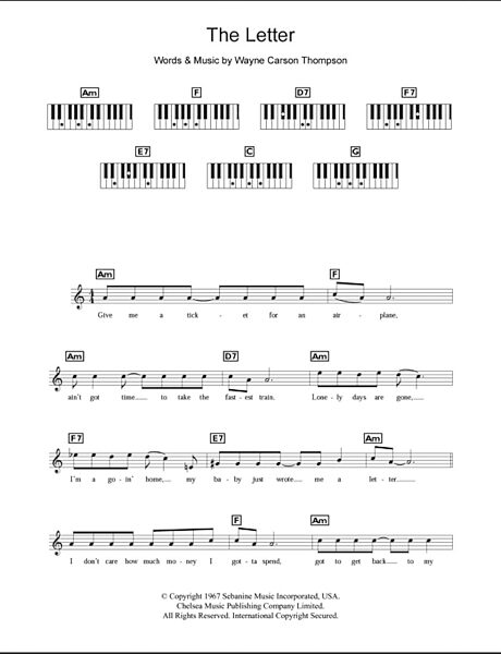 The Letter - Piano Chords/Lyrics, New, Main