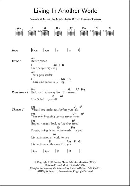 Living In Another World - Guitar Chords/Lyrics, New, Main