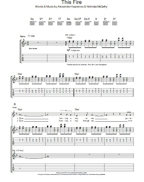 This Fire - Guitar TAB, New, Main