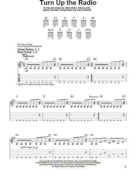Turn Up The Radio - Easy Guitar with TAB, New, Main