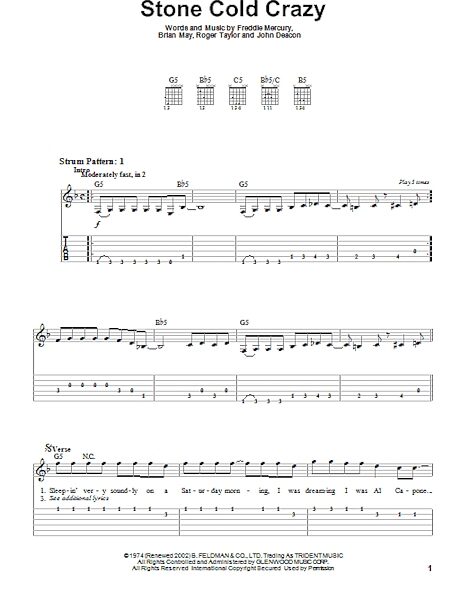 Stone Cold Crazy - Easy Guitar with TAB, New, Main