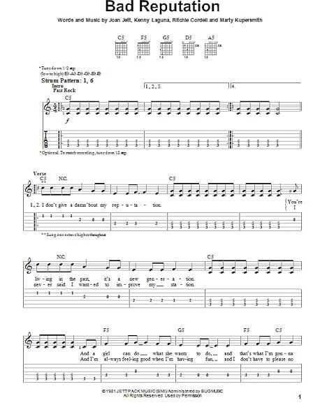 Bad Reputation - Easy Guitar with TAB, New, Main