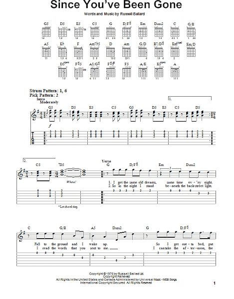 Since You've Been Gone - Easy Guitar with TAB, New, Main