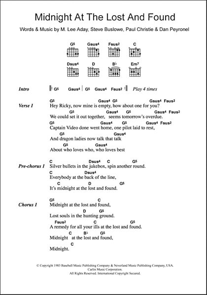 Midnight At The Lost And Found - Guitar Chords/Lyrics, New, Main