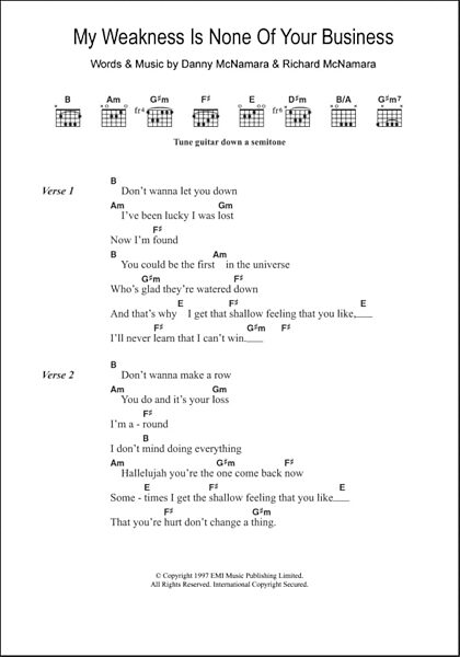 My Weakness Is None Of Your Business - Guitar Chords/Lyrics, New, Main