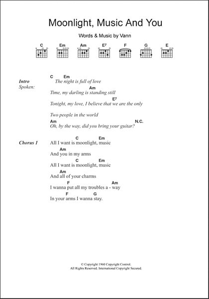 Moonlight, Music And You - Guitar Chords/Lyrics, Main