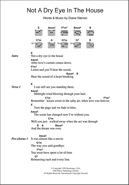 Not A Dry Eye In The House - Guitar Chords/Lyrics, New, Main
