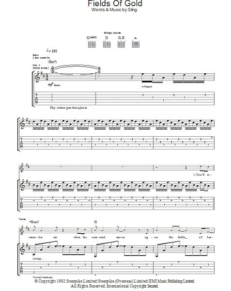 Fields Of Gold - Guitar TAB, New, Main