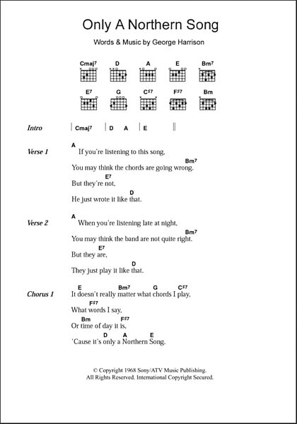 Only A Northern Song - Guitar Chords/Lyrics, New, Main