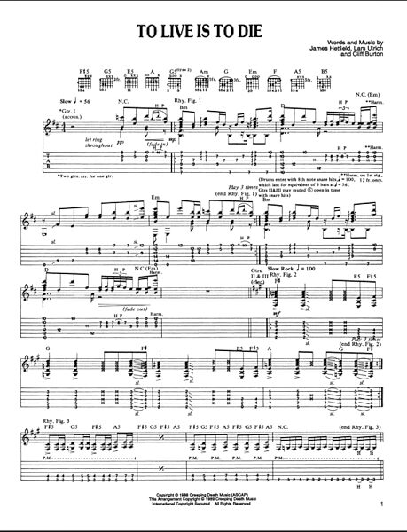 To Live Is To Die - Guitar TAB, New, Main