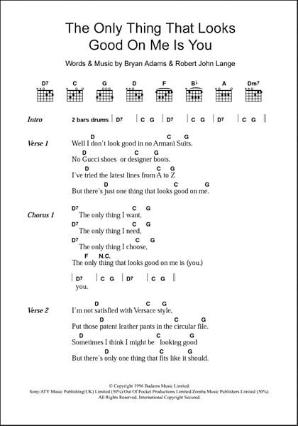 The Only Thing That Looks Good On Me Is You - Guitar Chords/Lyrics, New, Main