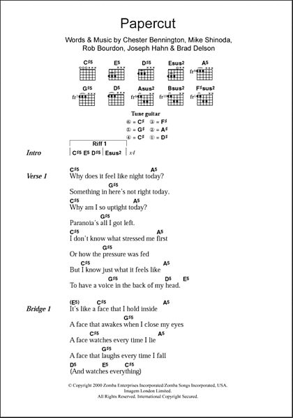 Papercut - Guitar Chords/Lyrics, New, Main