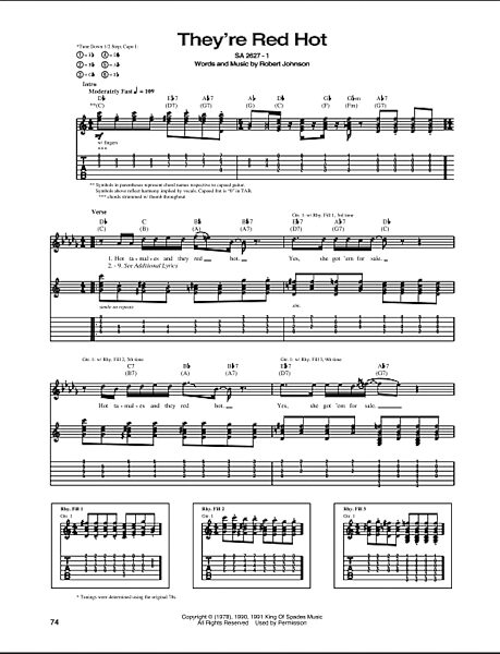 They're Red Hot - Guitar TAB, New, Main