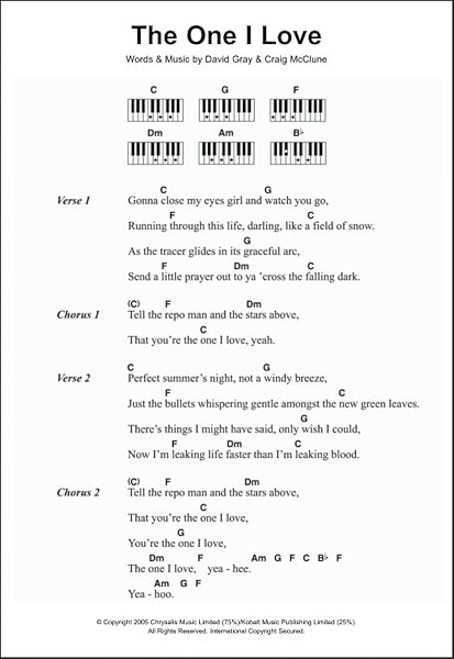 The One I Love - Piano Chords/Lyrics, New, Main