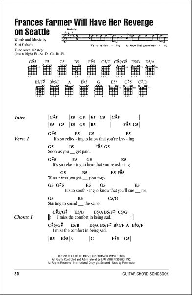 Frances Farmer Will Have Her Revenge On Seattle - Guitar Chords/Lyrics, New, Main