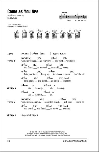 Come As You Are - Guitar Chords/Lyrics, New, Main