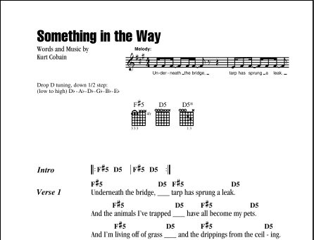 Something In The Way - Guitar Chords/Lyrics, New, Main