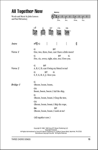 All Together Now - Guitar Chords/Lyrics, New, Main