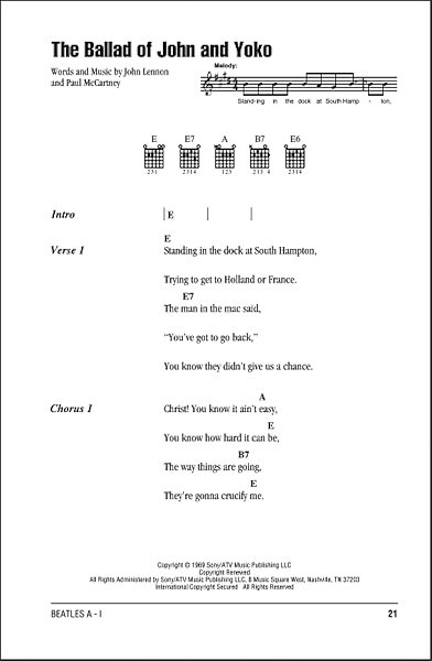 The Ballad Of John And Yoko - Guitar Chords/Lyrics, New, Main