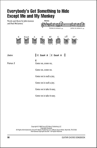 Everybody's Got Something To Hide Except Me And My Monkey - Guitar Chords/Lyrics, New, Main